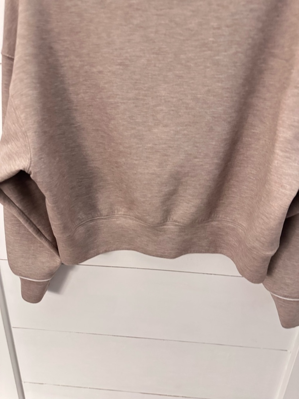 YPB S V Neck tan white stripe quiet luxury activewear stretchy sweatshirt casual - Picture 12 of 16